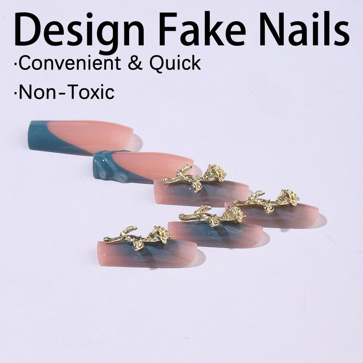 Elegant artificial nail creations with golden embellishments Stornfield