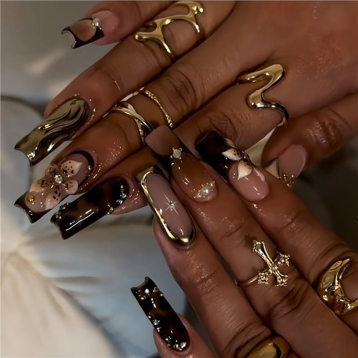 3D Floral and Gemstone Press-On Nail Set Stornfield