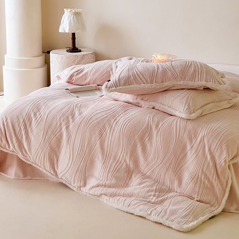 Plush Wave-Embossed Sherpa-Back Duvet Cover & Sham Set