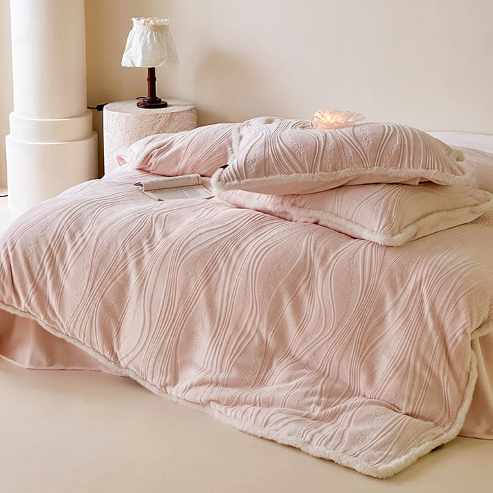 Plush Wave-Embossed Sherpa-Back Duvet Cover & Sham Set