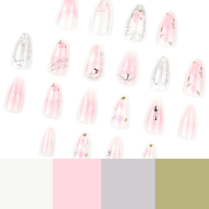 Artistic nail extensions with elegant flower decoration Stornfield