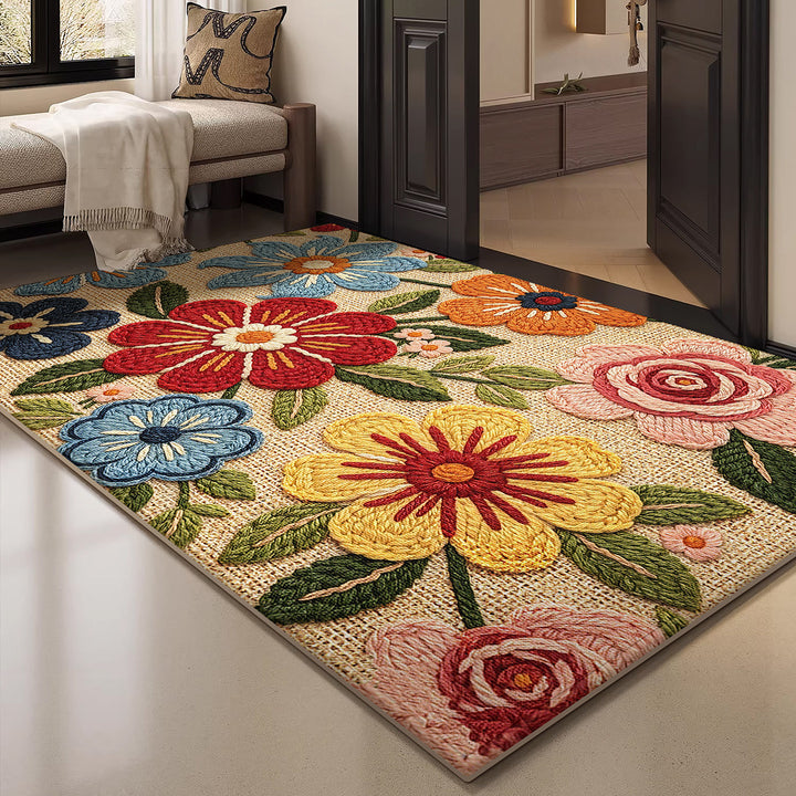 Floral Embroidered Area Rug