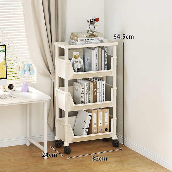 Compact Tiered Rolling Plastic Storage Cart with Swivel Casters and Front File Access