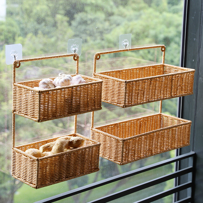 Double-Tier Woven Storage Basket with Handle Stornfield