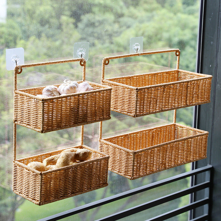 Double-Tier Woven Storage Basket with Handle Stornfield