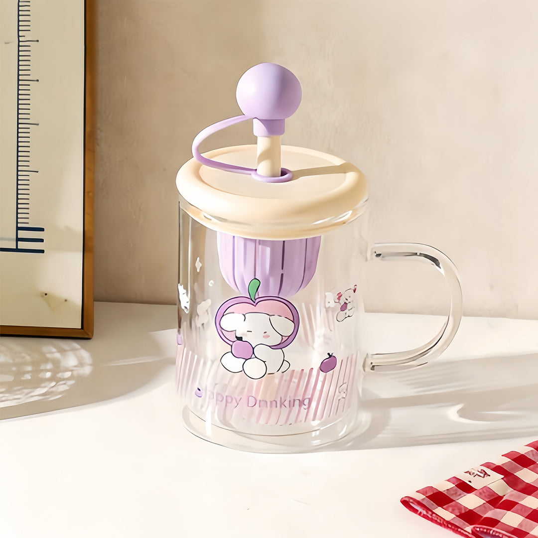 Ladies drinking glass with creative silicone lid and integrated straw Stornfield