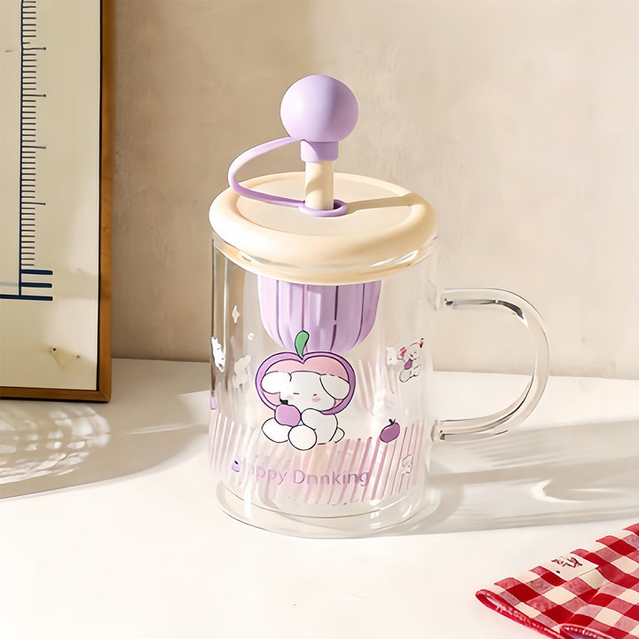 Ladies drinking glass with creative silicone lid and integrated straw Stornfield