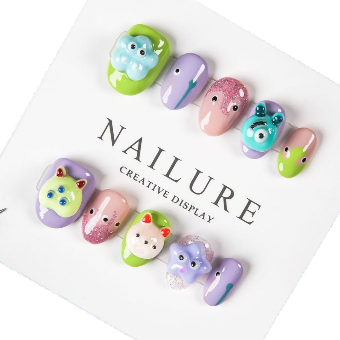 Artistic Nail Art Set with Playful 3D Designs