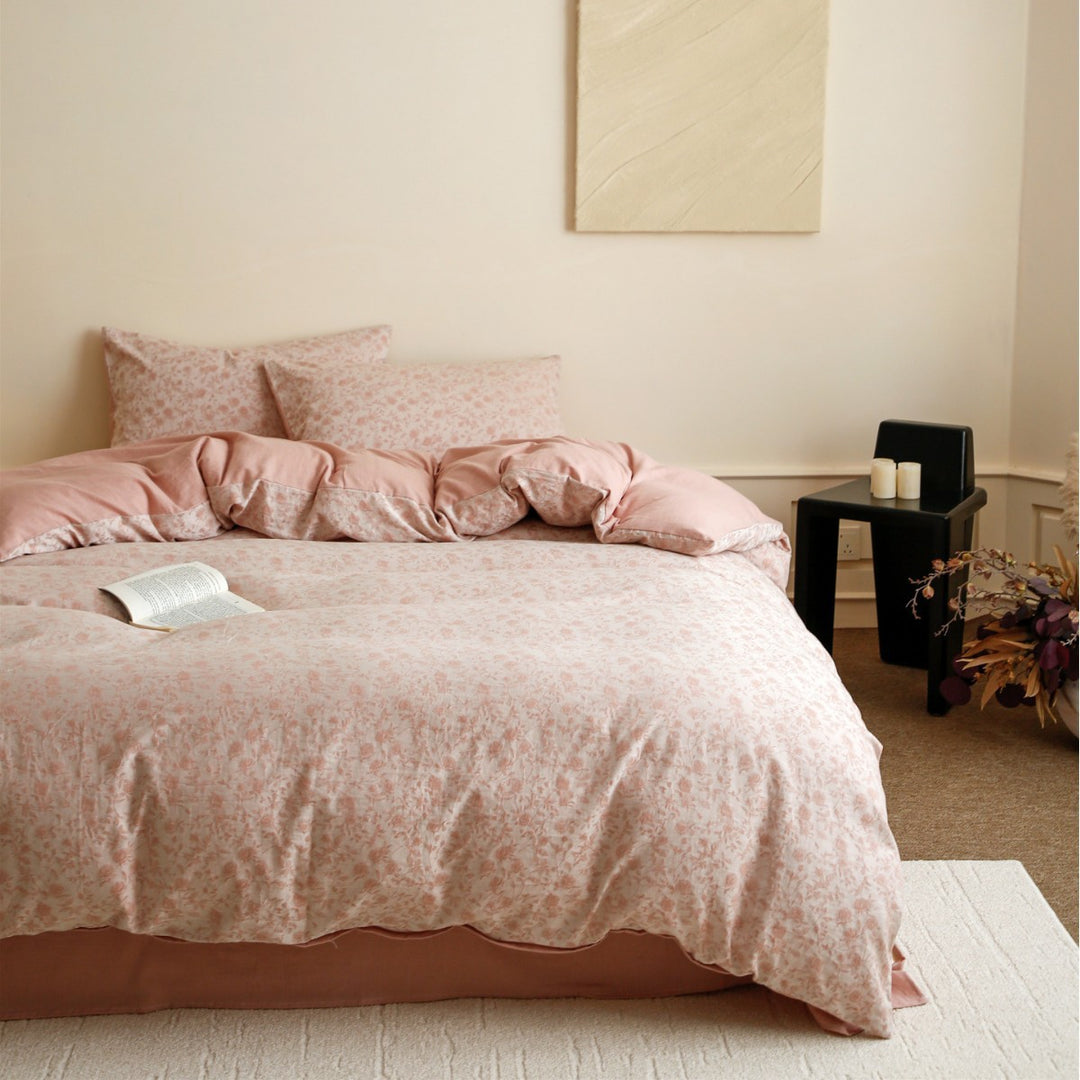 Breathable Organic Cotton Pinstripe Botanical Duvet Cover & Sham Set
