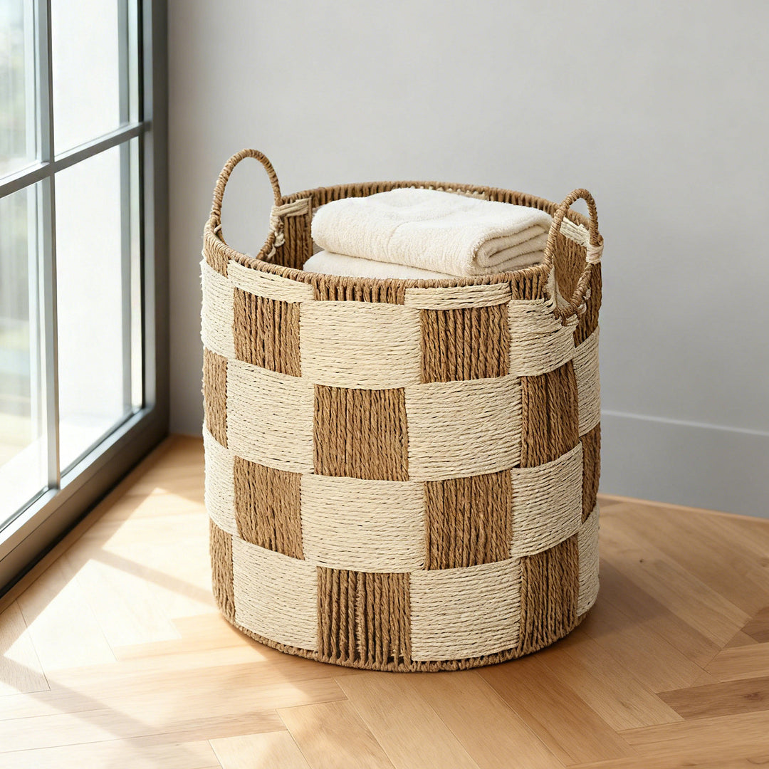 Handcrafted storage basket with carry handles Stornfield