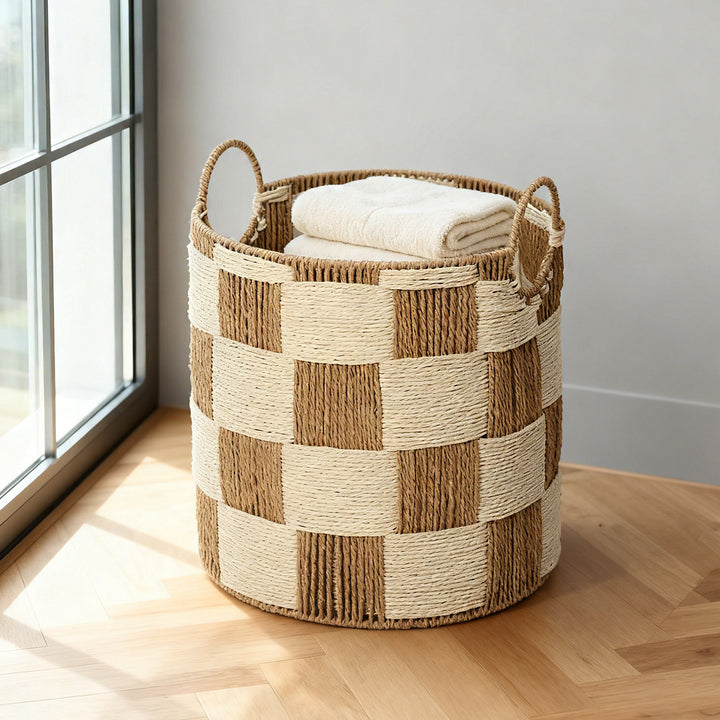 Handcrafted storage basket with carry handles Stornfield