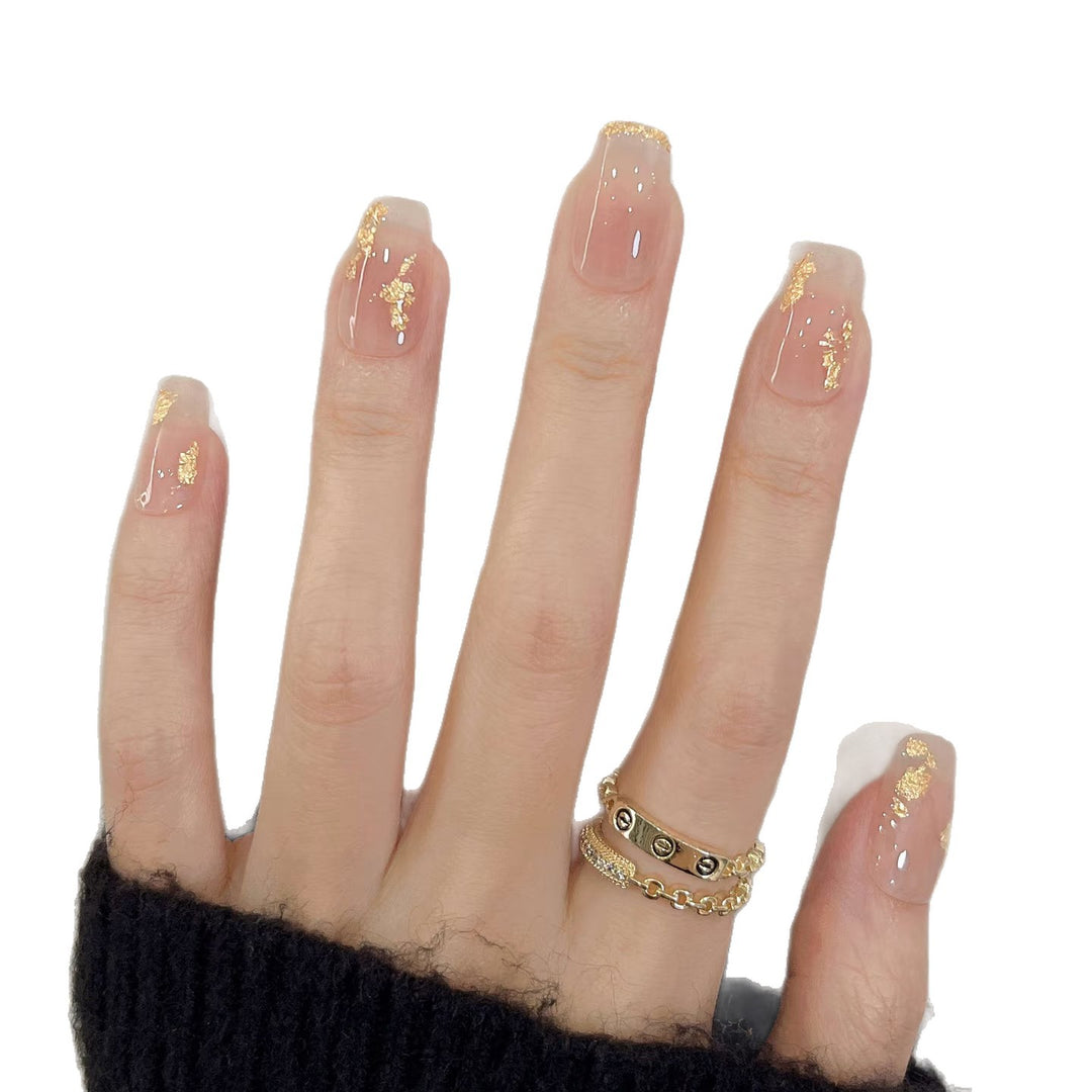 Decorative Press-On Nail Art Set with Golden Accents