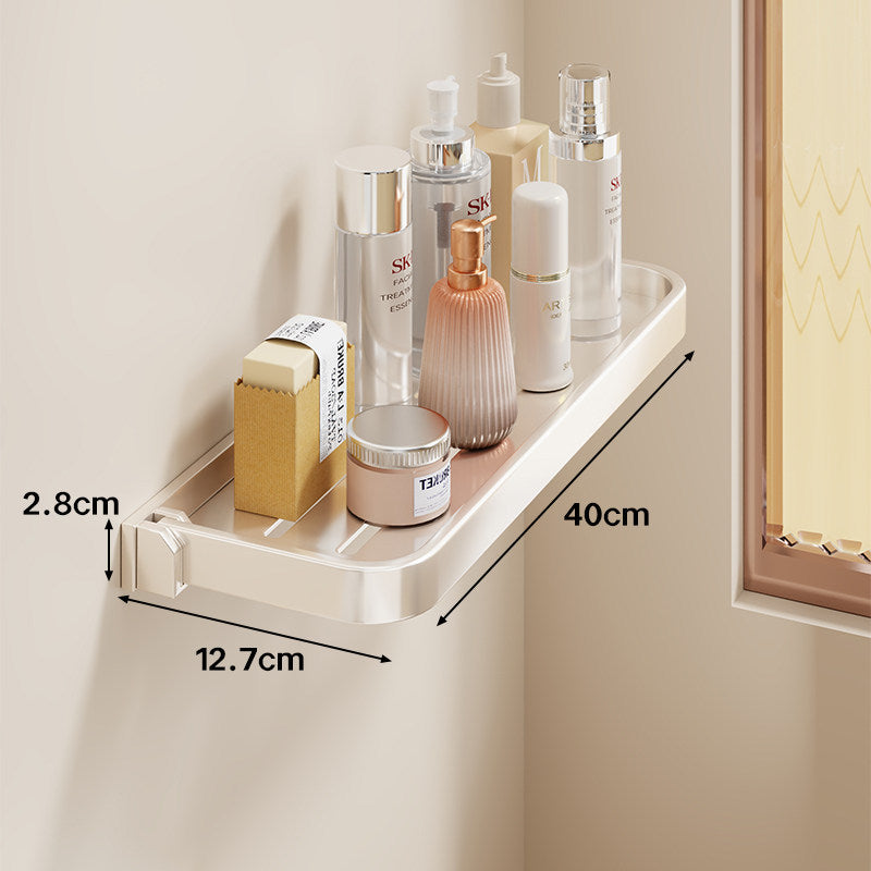 Wall-Mounted Slim Adhesive Bathroom Shelf Tray with Slotted Drainage and Rounded Edges