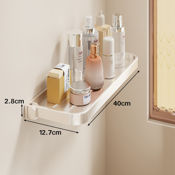 Wall-Mounted Slim Adhesive Bathroom Shelf Tray with Slotted Drainage and Rounded Edges