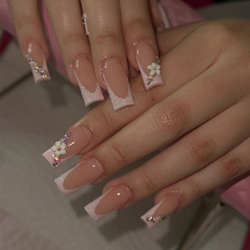 Decorative Gel Press-On Nails with Floral and Glitter Accents Stornfield