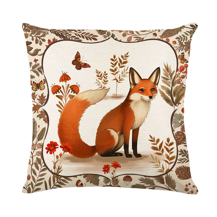 Rustic Farmhouse Square Cotton-Linen Decorative Pillow Cover with 'Home Sweet Home' Fall Pumpkin & Leaf Print