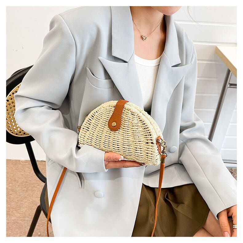 Handcrafted Rattan Bag in Half-Moon Design Stornfield