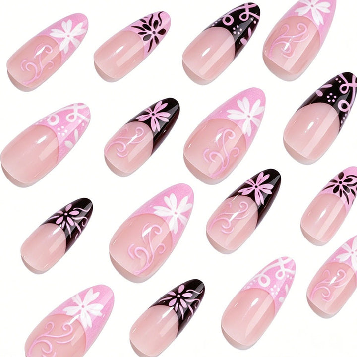 Artificial nail set with decorative flower-like and geometric designs Stornfield