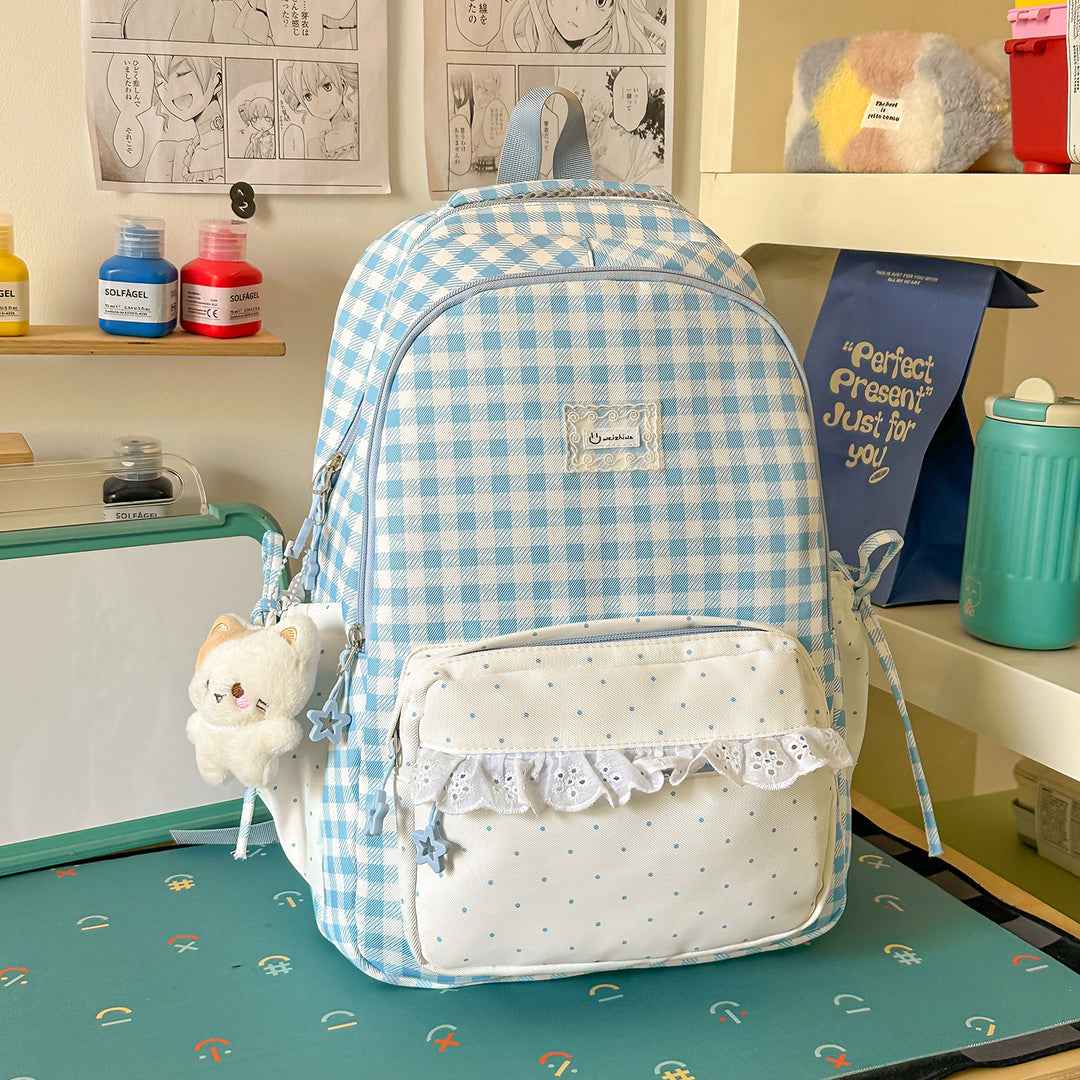 Playful Gingham Patterned School Backpack Stornfield