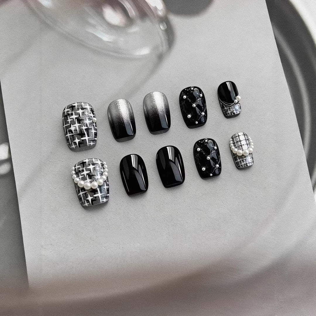 Decorative Press-On Nail Art Collection with Pearl and Ombre Accents