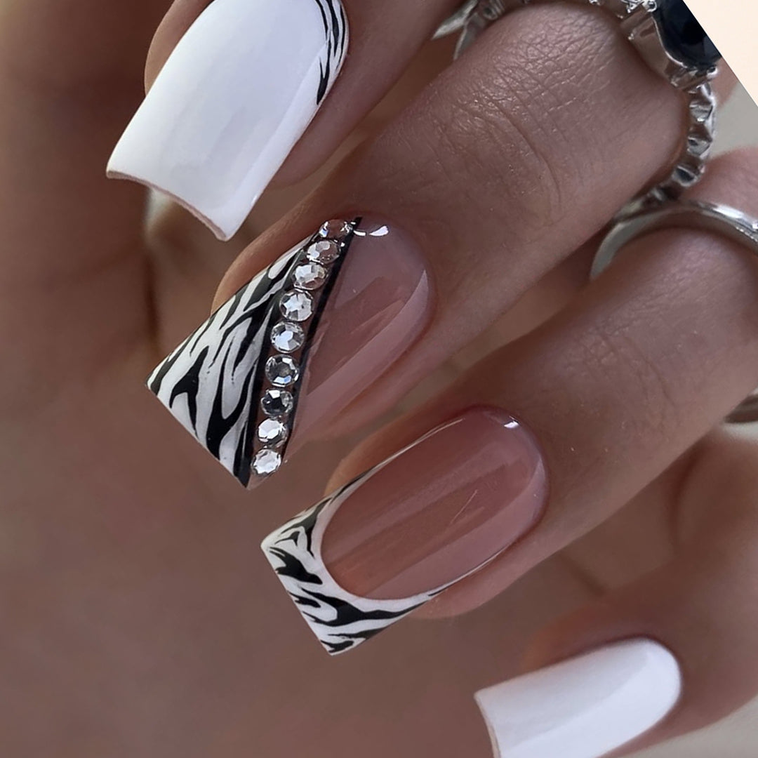 Stylish Zebra Print Acrylic Nail Art Extensions Stornfield