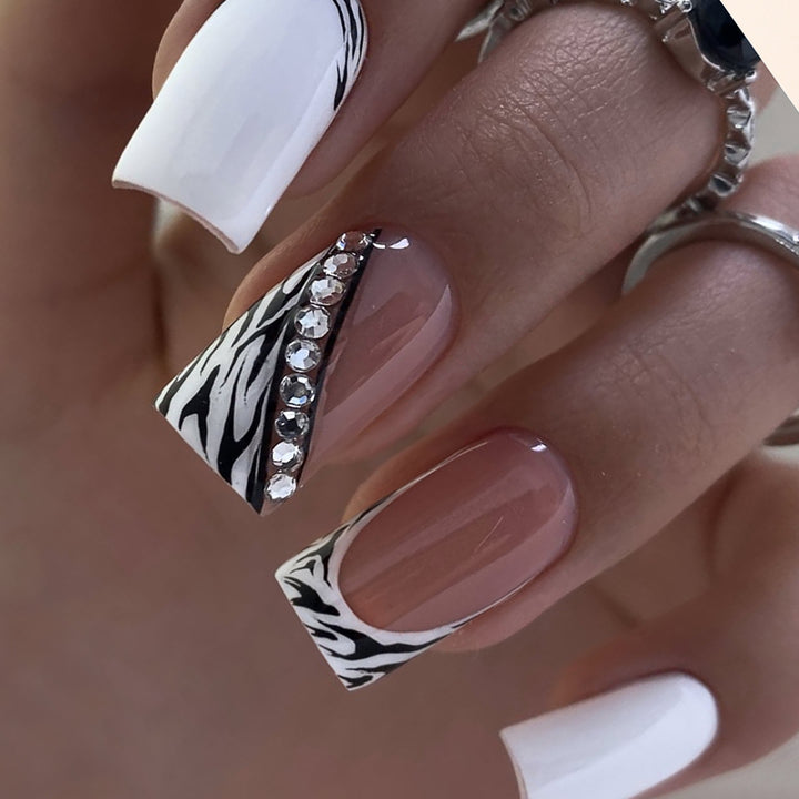 Stylish Zebra Print Acrylic Nail Art Extensions Stornfield