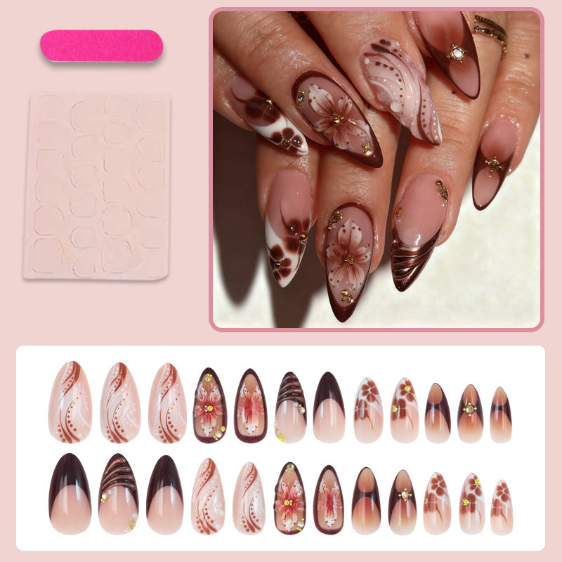 Acrylic nail set with 3D flower decorations and elegant patterns Stornfield