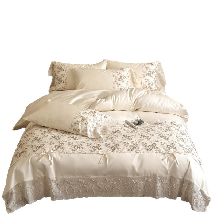 Embroidered Scalloped Lace Duvet Cover Set with Bedskirt