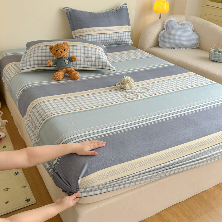 Striped Cotton Blend Fitted Sheet and Pillowcase Set