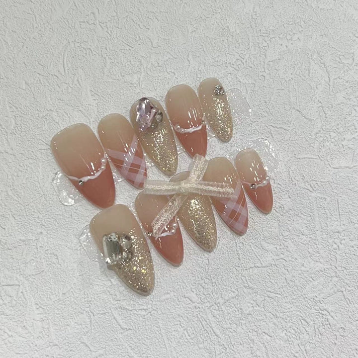Decorative Stiletto Press-On Nail Art Set with Rhinestone and Glitter Accents Stornfield