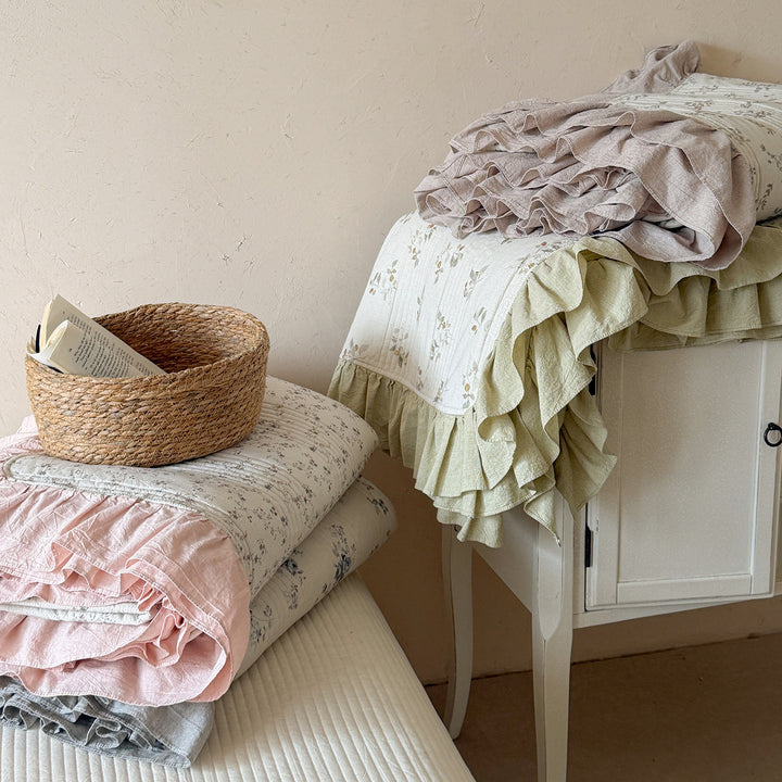 Quilted Floral-Print Cotton Ruffle Bedspread Set