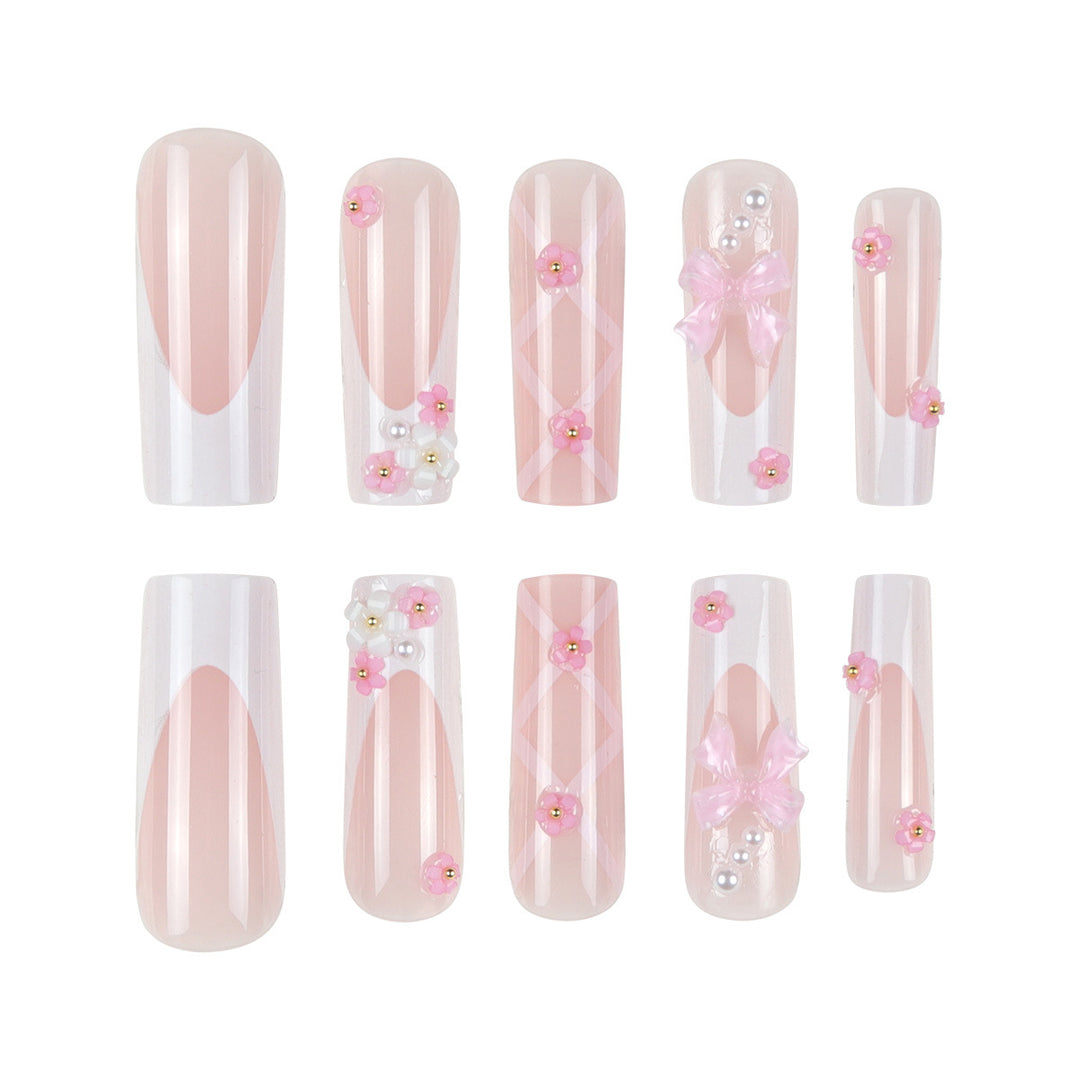 Floral Bow-Embellished Long Press-On Nails Stornfield
