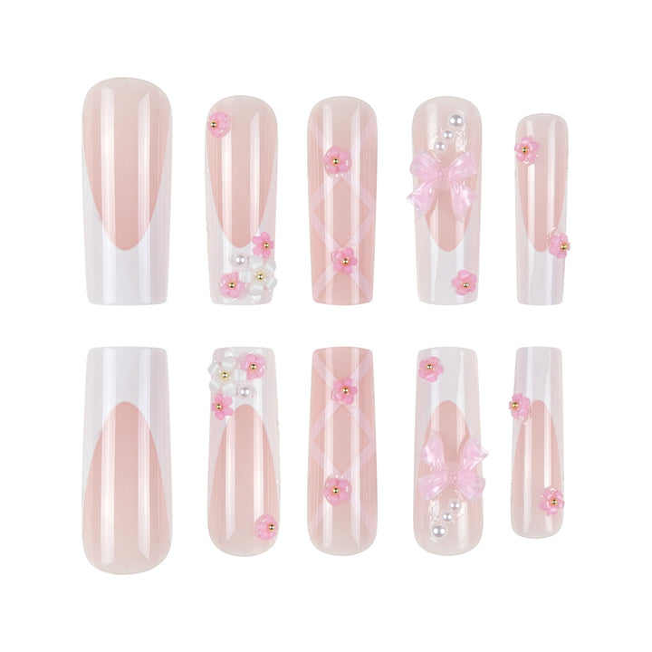 Floral Bow-Embellished Long Press-On Nails Stornfield