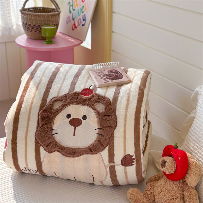 quilted cuddly blanket with 3D rabbit applique and floral microfiber cover