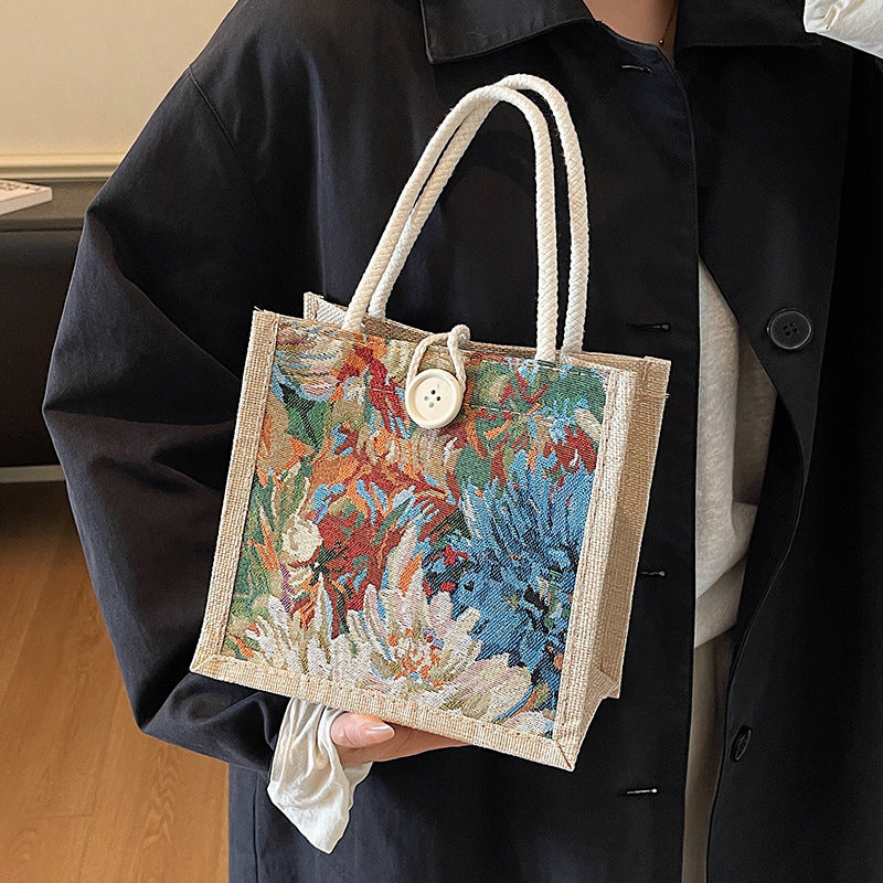 Floral Embroidered Tote Bag