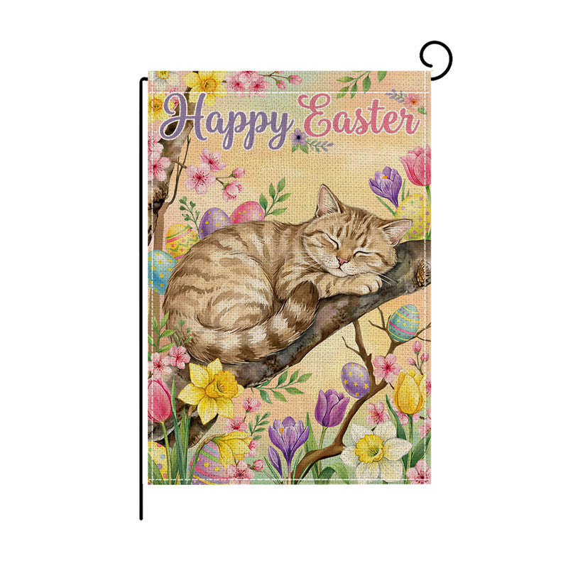 Decorative Outdoor Burlap-Texture Easter Garden Flag with Double-Sided Print and Pole Sleeve