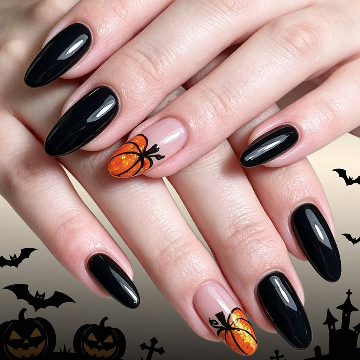 Pumpkin-Themed Artistic Press-On Nail Set Stornfield