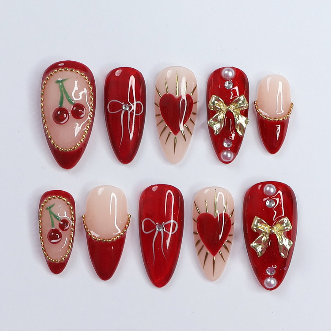 Creative Nail Art Set with Elegant Heart and Bow Designs Stornfield