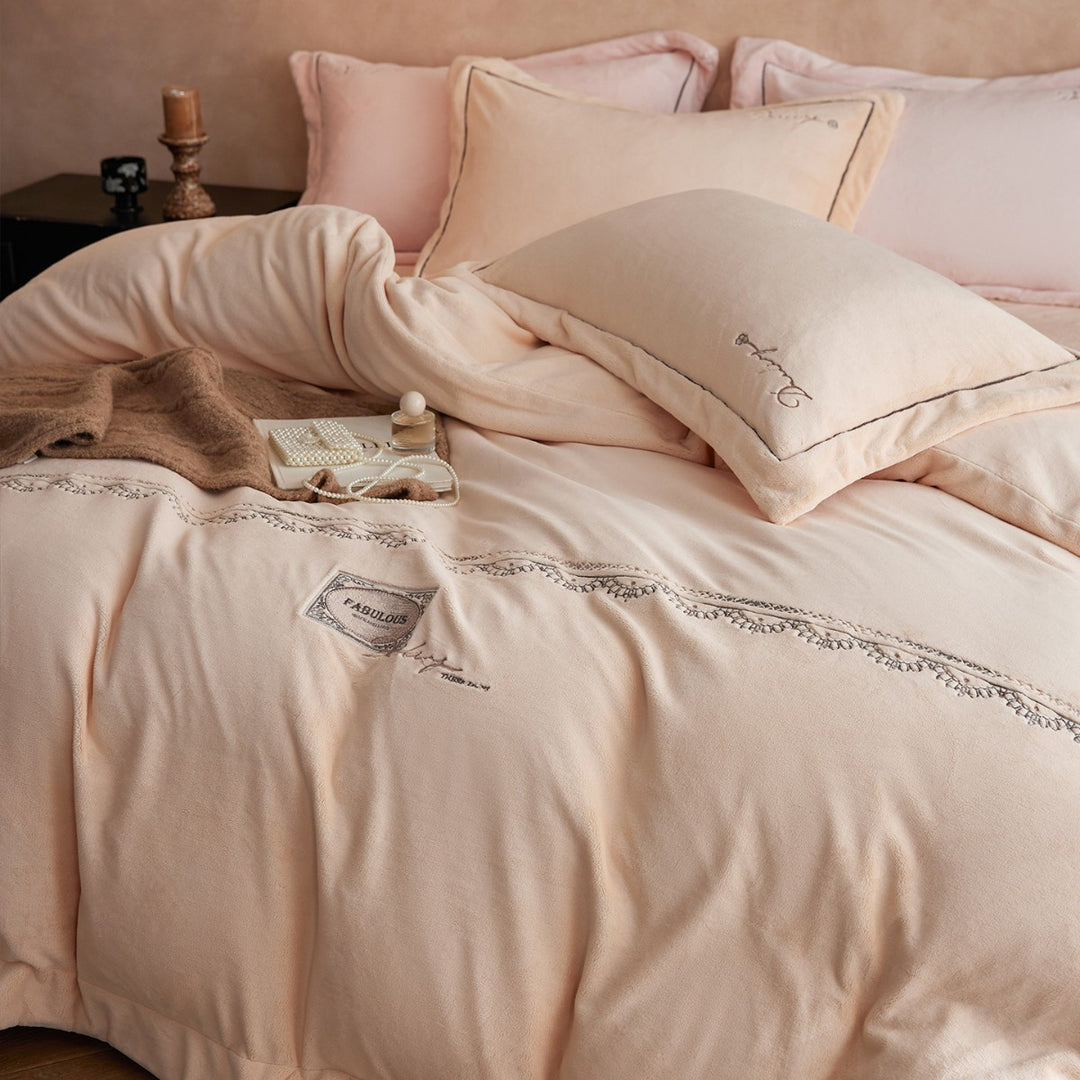 Plush Embroidered Microfiber Comforter Set