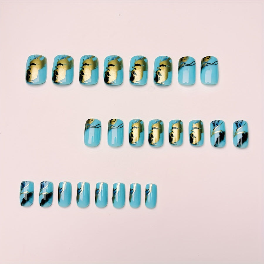 Luxury artificial nails with maritime marble design Stornfield