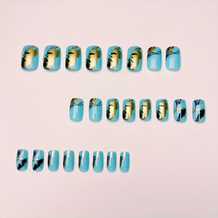 Luxury artificial nails with maritime marble design Stornfield