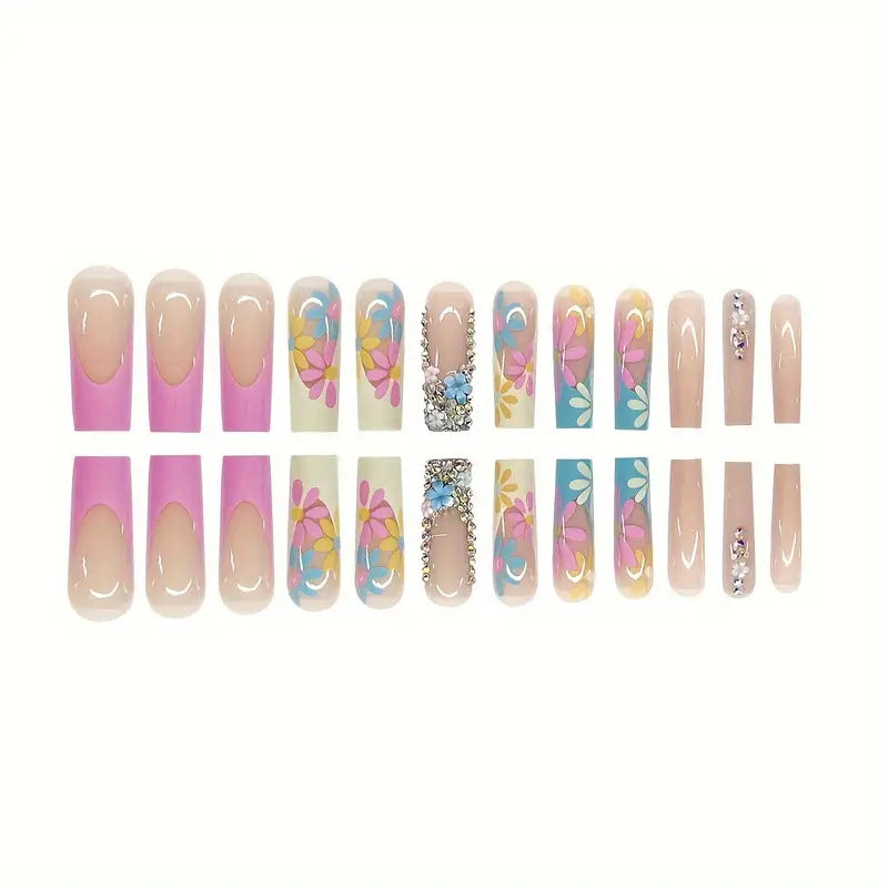 Vibrant Floral Press-On Nail Art Stornfield