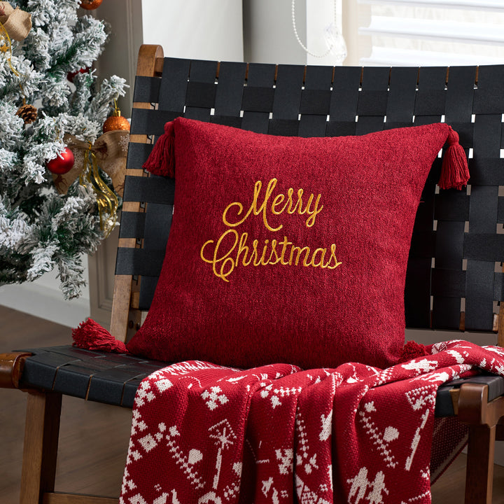 Holiday Plaid Snowflake Appliqué Throw Pillow