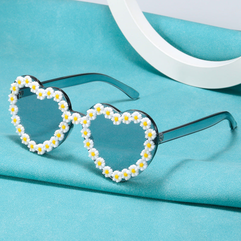 Ladies Love-Shaped Sunglasses with Floral Embellishments Stornfield