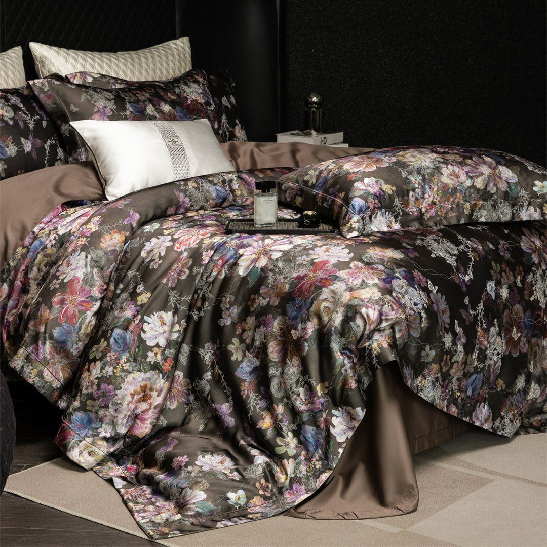 Premium Floral-Print Sateen Duvet Cover & Sham Set
