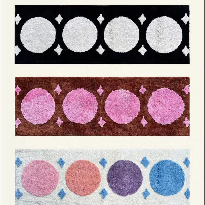 Shag Tufted Rectangular Runner Rug with Pastel Abstract Oval Motif