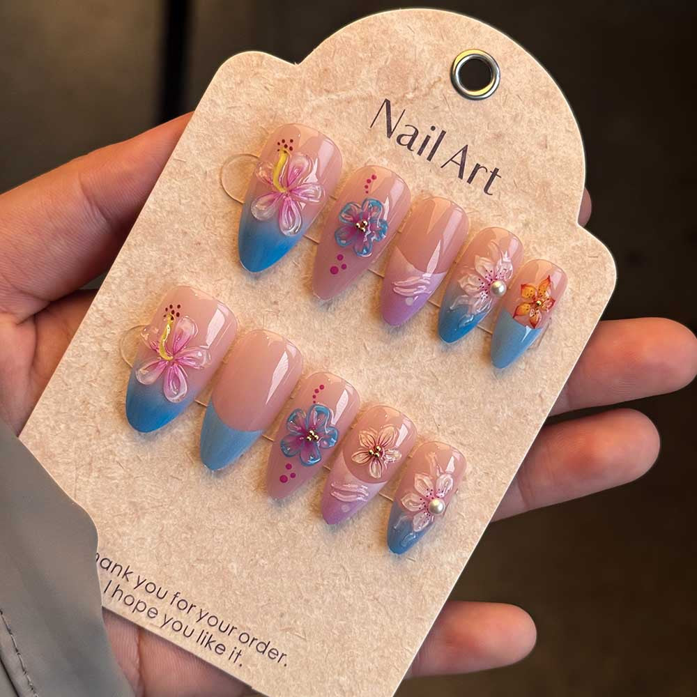 Artistic Floral-Designed Press-On Nail Set Stornfield