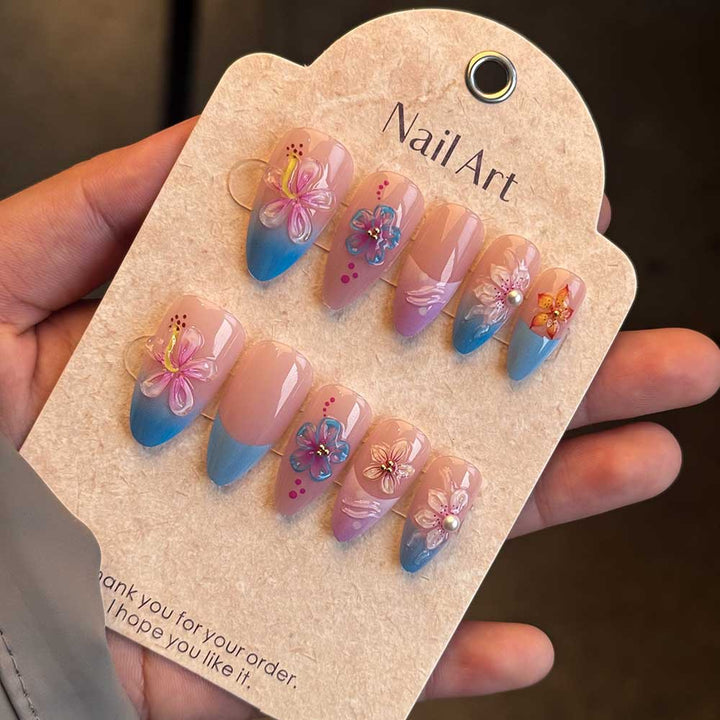 Artistic Floral-Designed Press-On Nail Set Stornfield