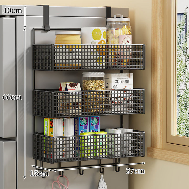 Over-the-Fridge Stacked Metal Mesh Hanging Storage Basket