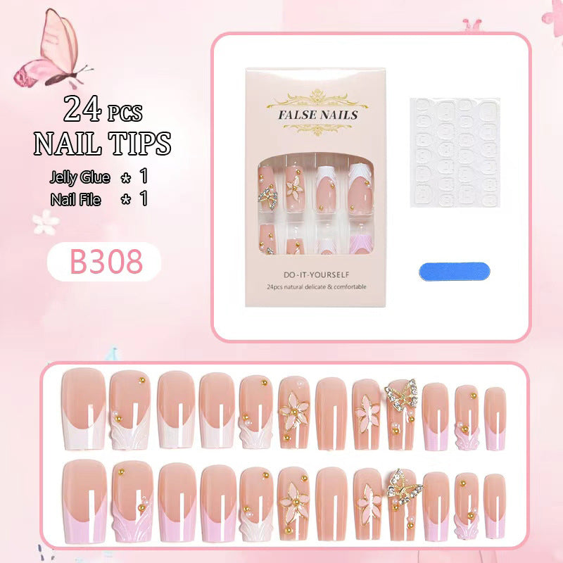 Artificial nail set with elegant floral and glitter decorations Stornfield